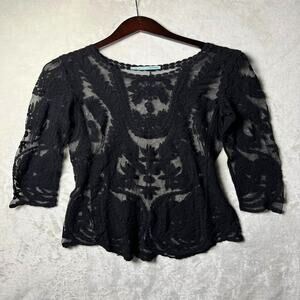 Little Black Crochet Lace Top Women's M Dark Whimisgoth Goth Sheer Blouse